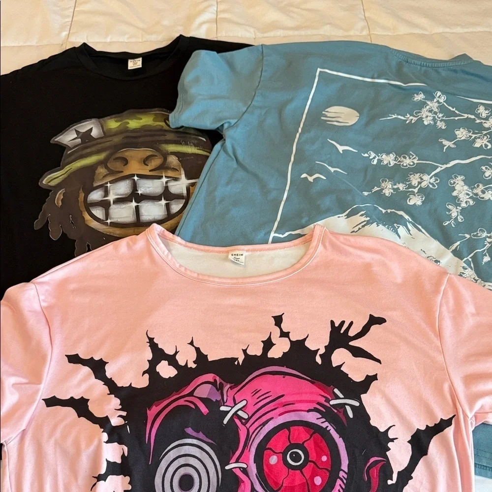 SHEIN Kids Short Sleeve Tees - Black, Blue, Pink Size 15
